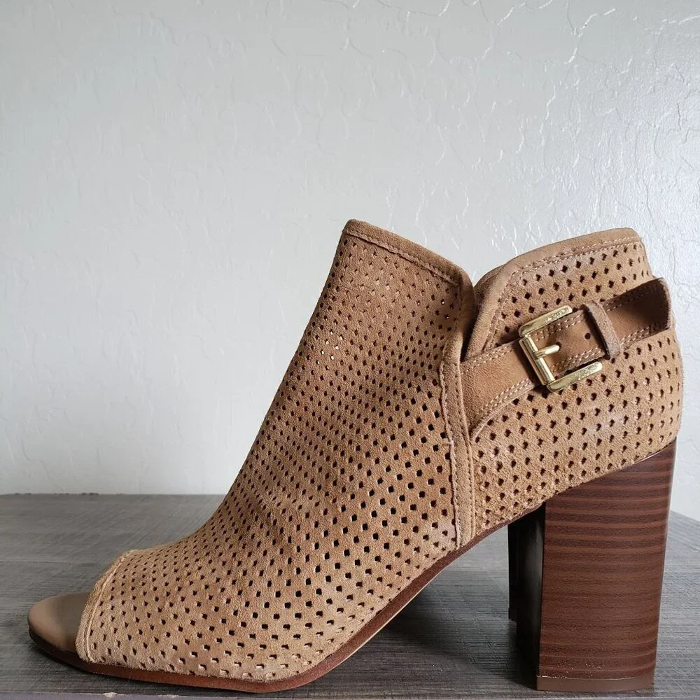 Sam Edelman Easton Perforated Suede Peep Toe Ankle Booties Brown Size Women's 11